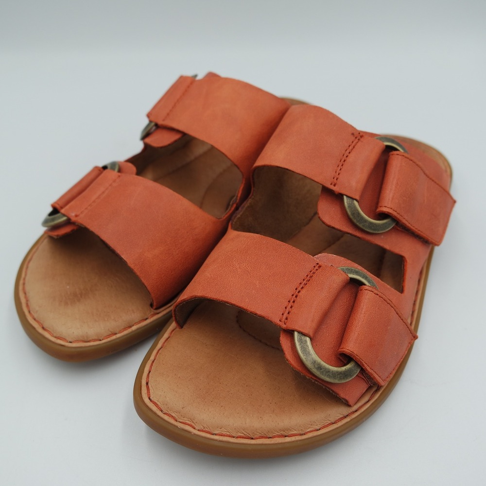 Born Marston Womens Orange Leather Slide Sandals Size 8